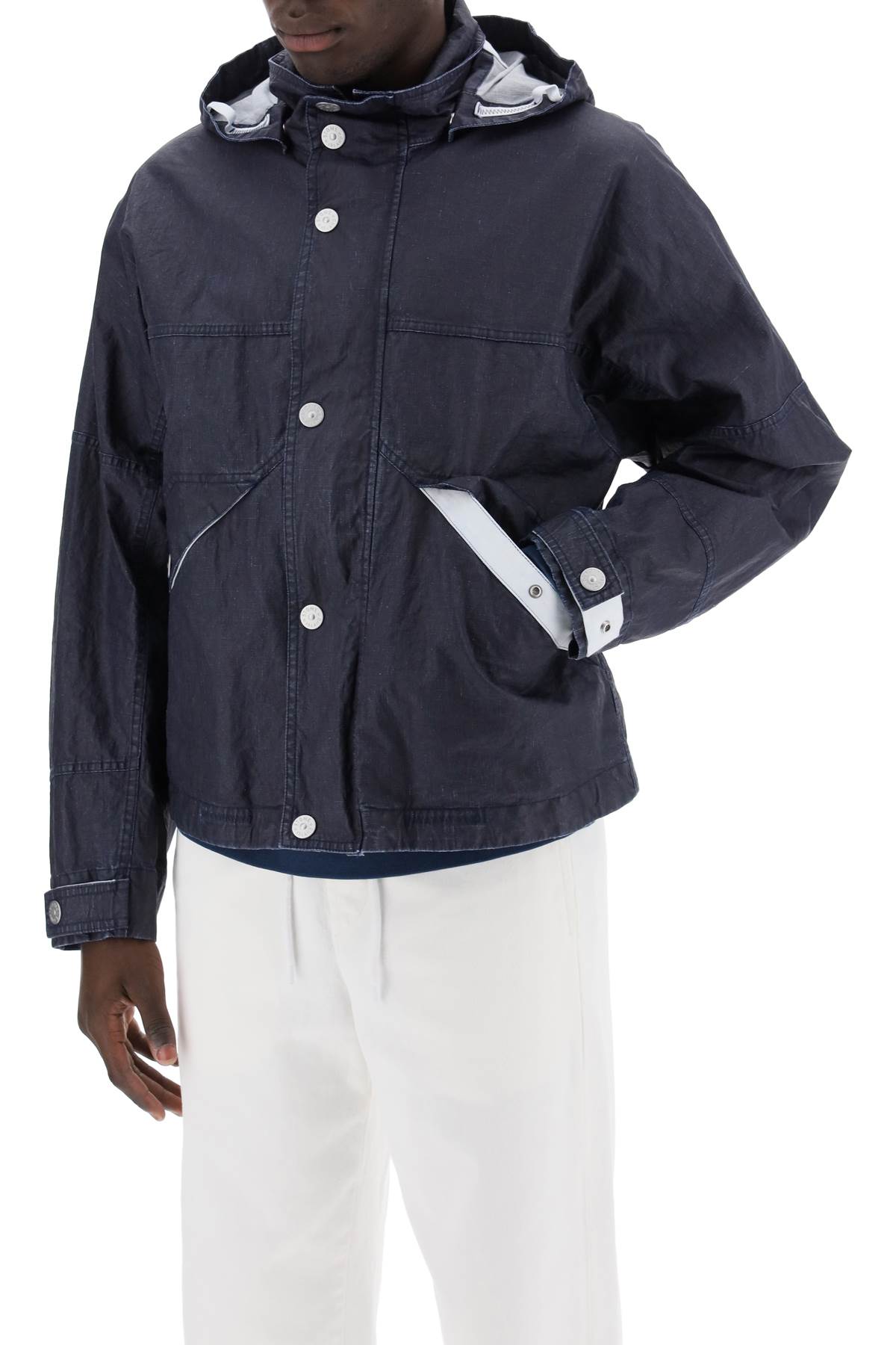 "Marina Raw Plated Linen Jacket With - Blue