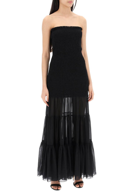 Maxi Chiffon Dress With Semi-Transparent R - Black