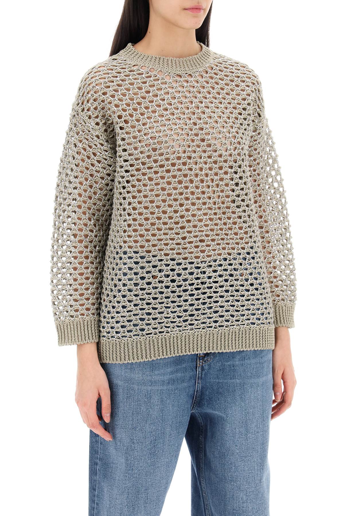 "Mesh Knit Pullover With Sequins Embell