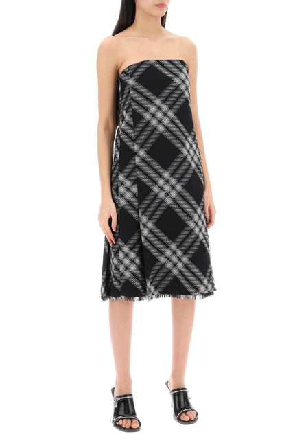 Midi Dress With Check Pattern - White