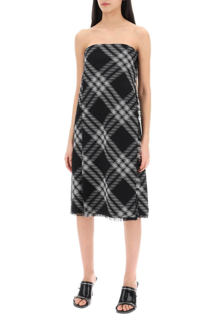 Midi Dress With Check Pattern - White