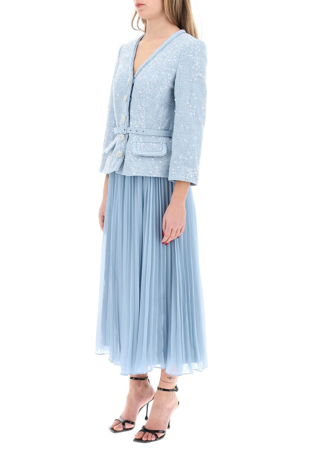 Midi Dress With Pleated Skirt - Light Blue
