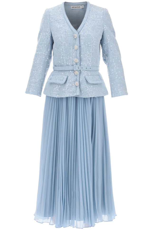 Midi Dress With Pleated Skirt - Light Blue