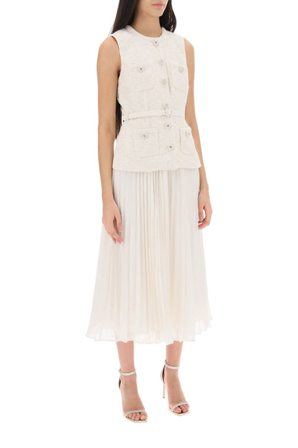 Midi Peplum Dress With Pleated Skirt - White