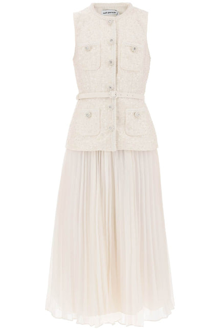 Midi Peplum Dress With Pleated Skirt - White