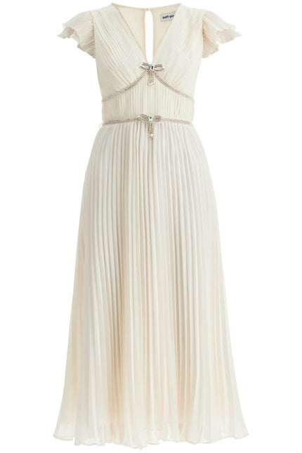 Midi Pleated Chiffon Dress - White