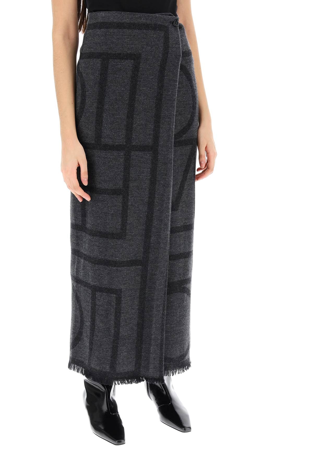 Monogram Wool Maxi Sarong Skirt - Grey