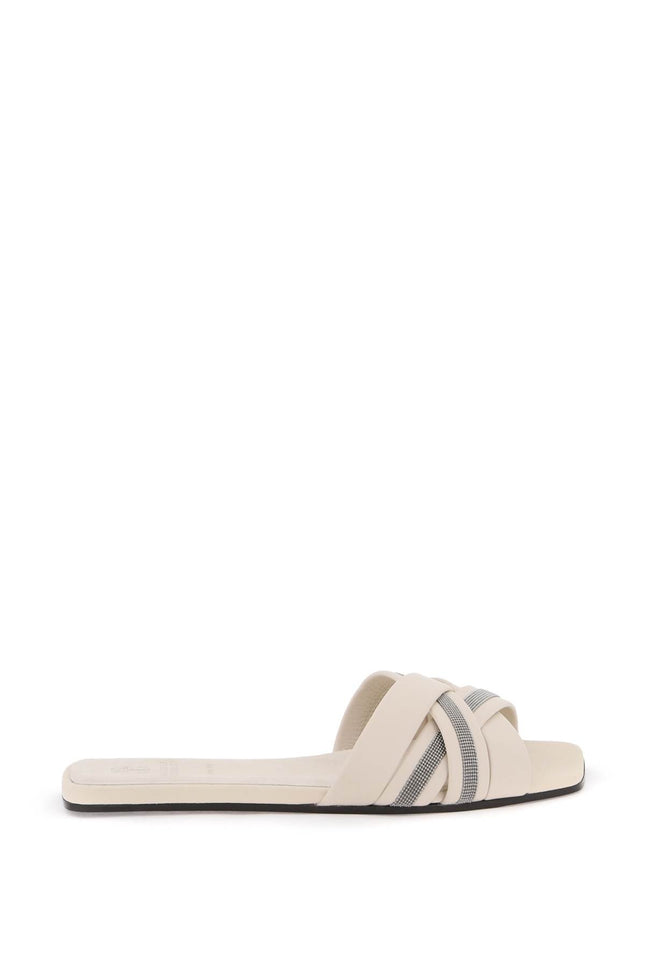 "Nappa Slides With Decorative Charm" - Neutral