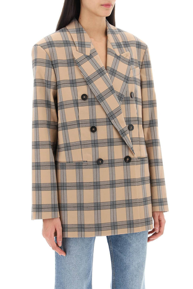 Oversized Luminosity Jacket With Check Motif - Beige