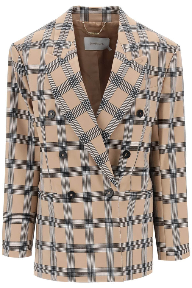 Oversized Luminosity Jacket With Check Motif - Beige