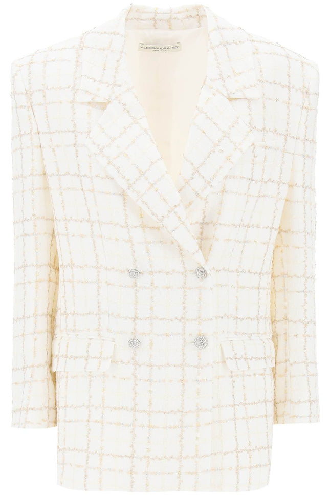 Oversized Tweed Jacket With Plaid Pattern - White