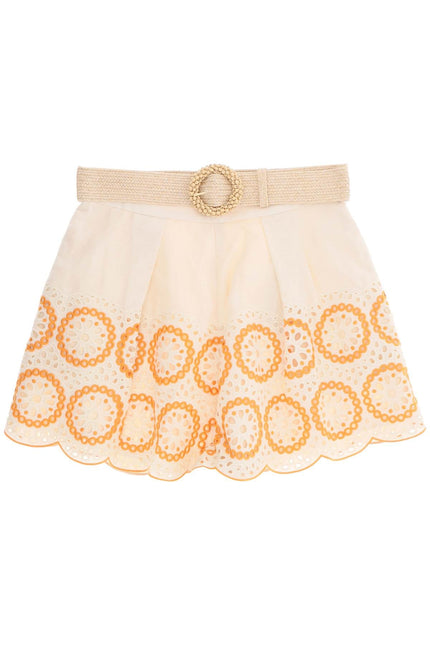 Raie Embroidered Linen Shorts - Orange