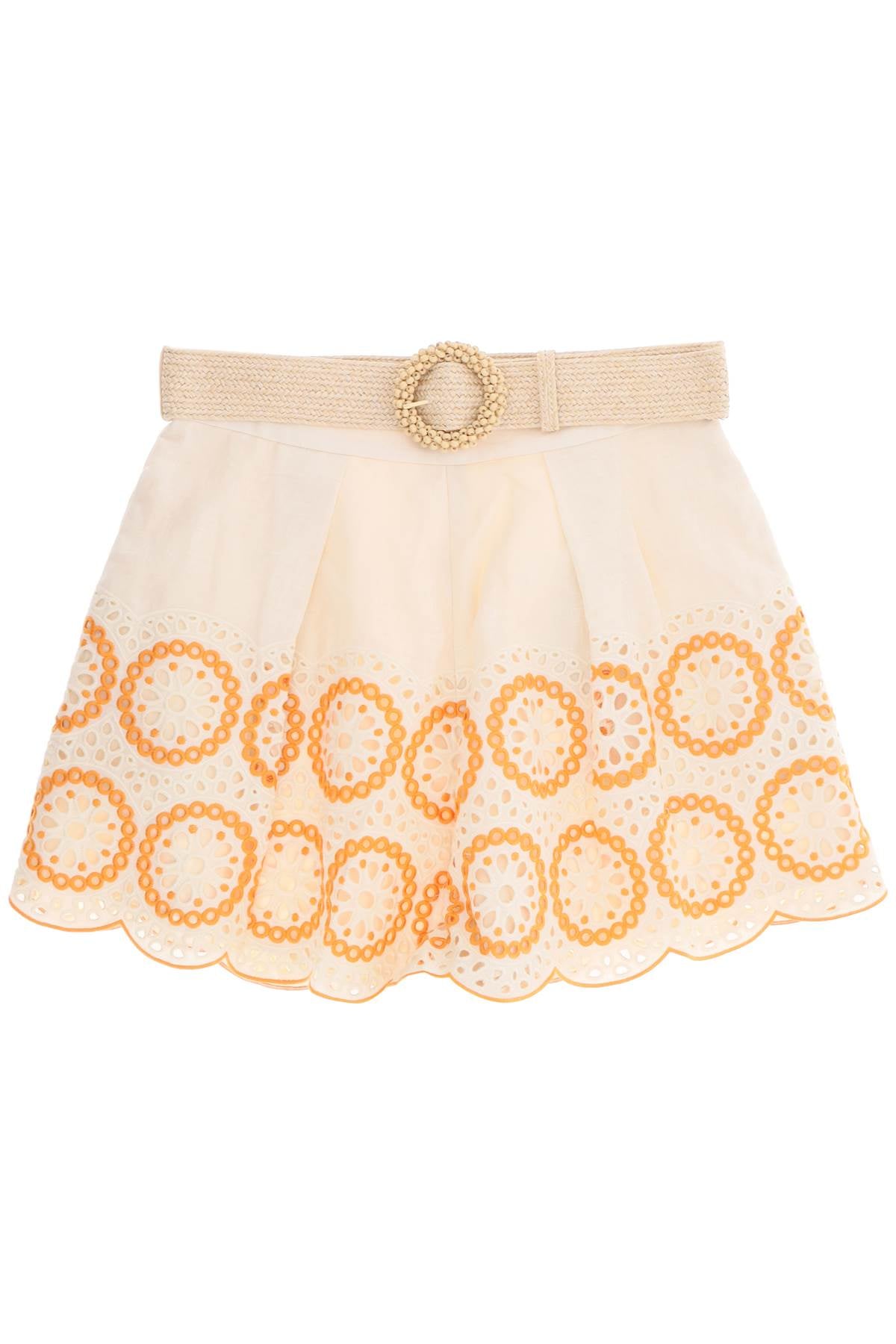 Raie Embroidered Linen Shorts - Orange