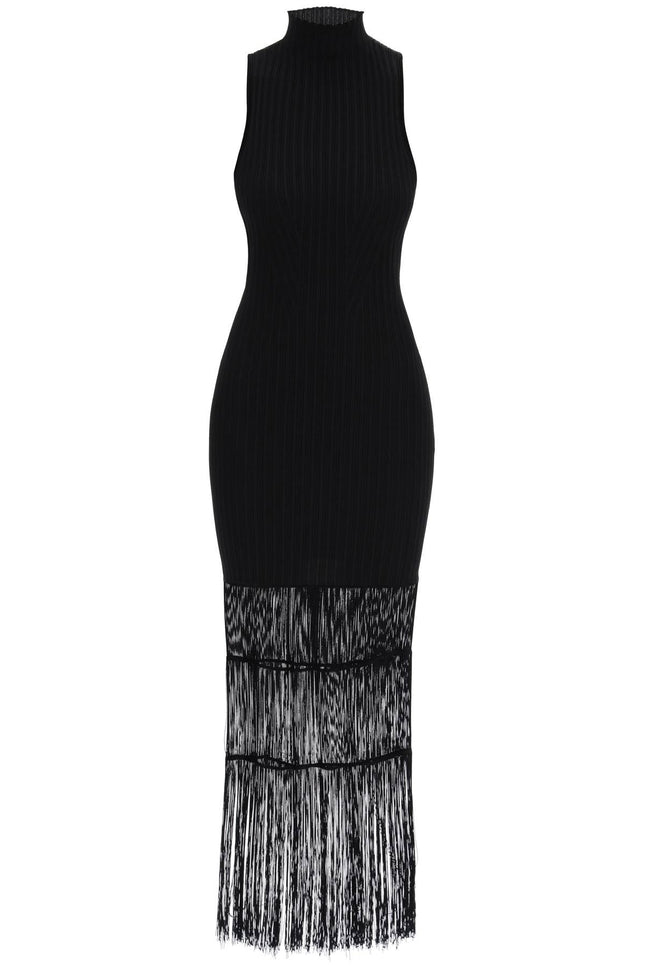 "Ribbed Knit Dress With Fringe Details"