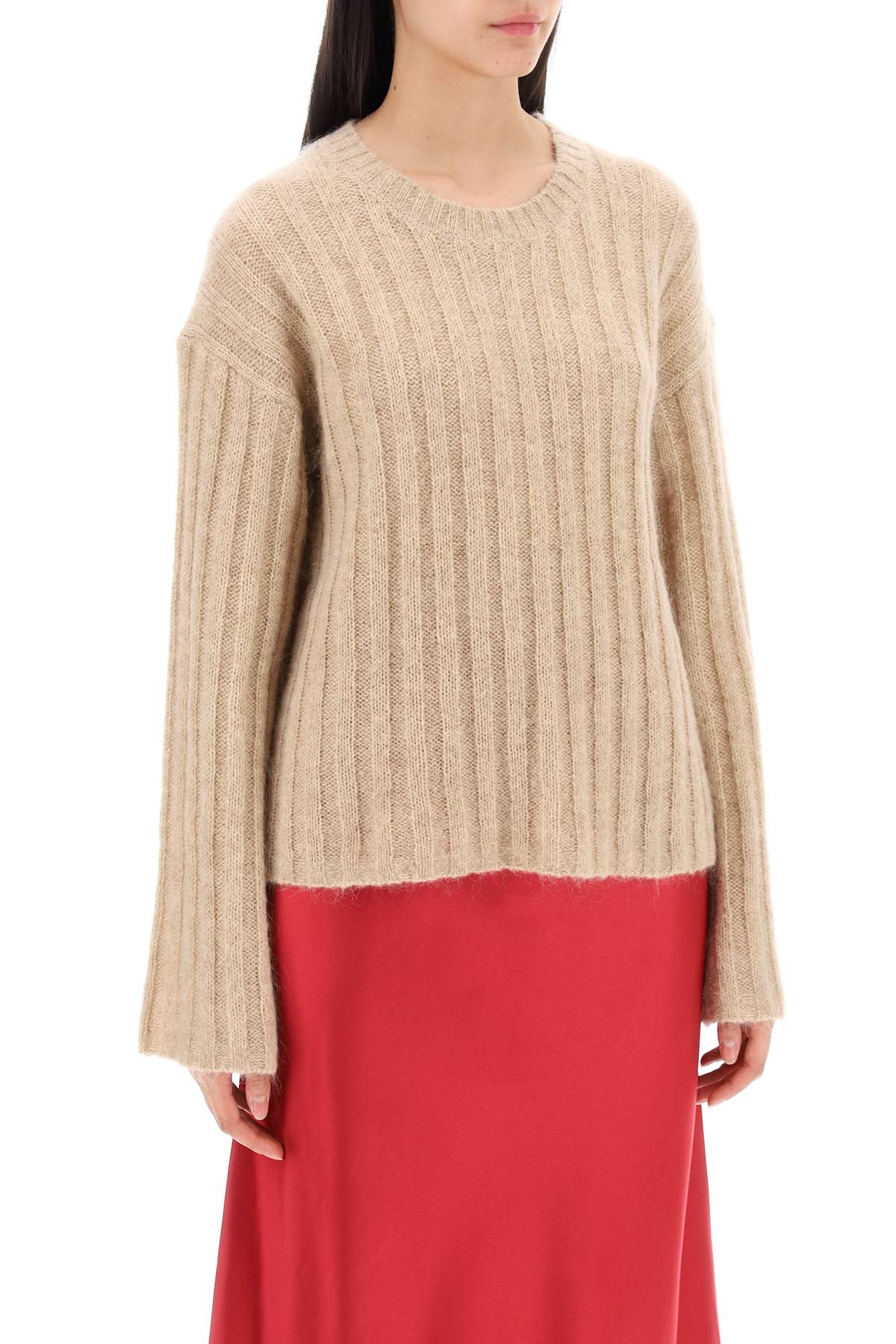 Ribbed Knit Pullover Sweater - Beige