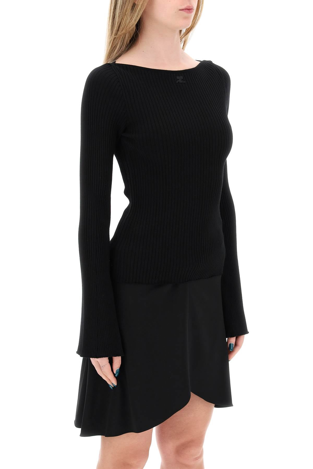 Ribbed Knit Pullover Sweater - Black