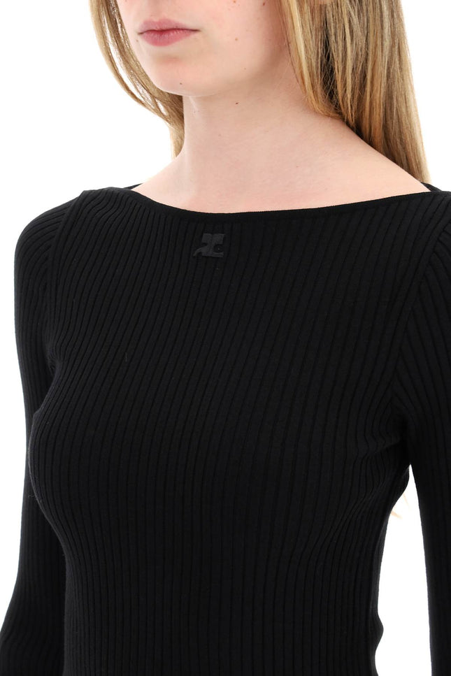 Ribbed Knit Pullover Sweater - Black