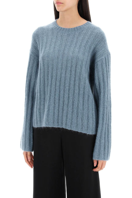 Ribbed Knit Pullover Sweater - Light Blue