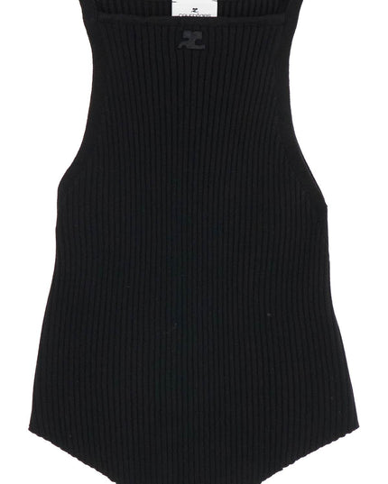 "Ribbed Knit Tank Top With Pointed Hem
