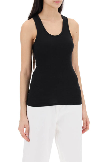 ribbed sleeveless top with - Black