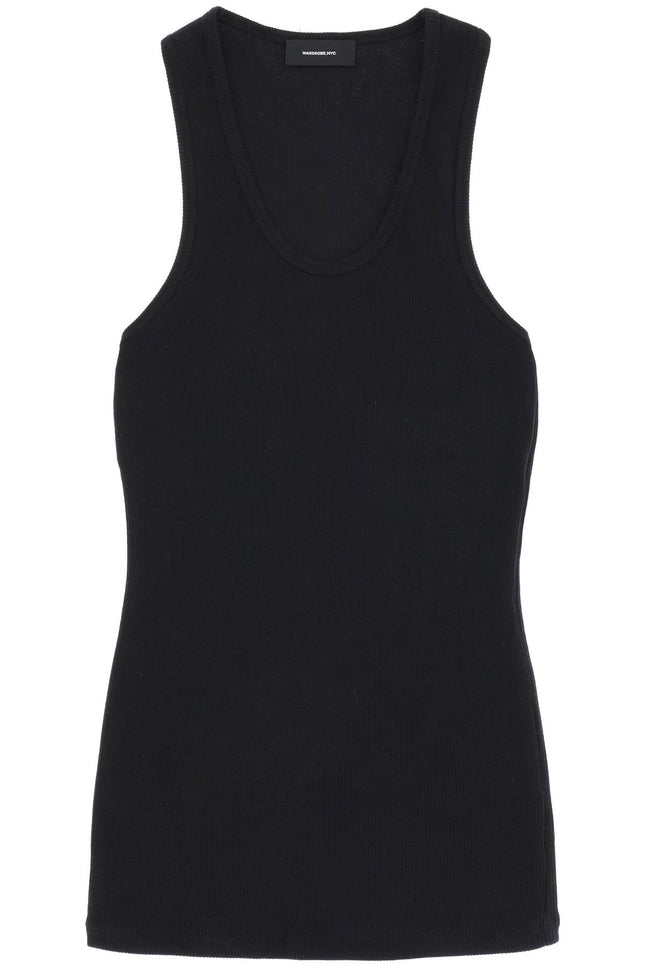ribbed sleeveless top with - Black
