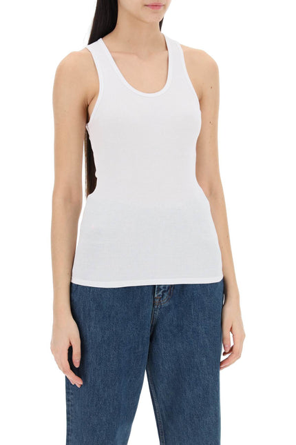 ribbed sleeveless top with - White