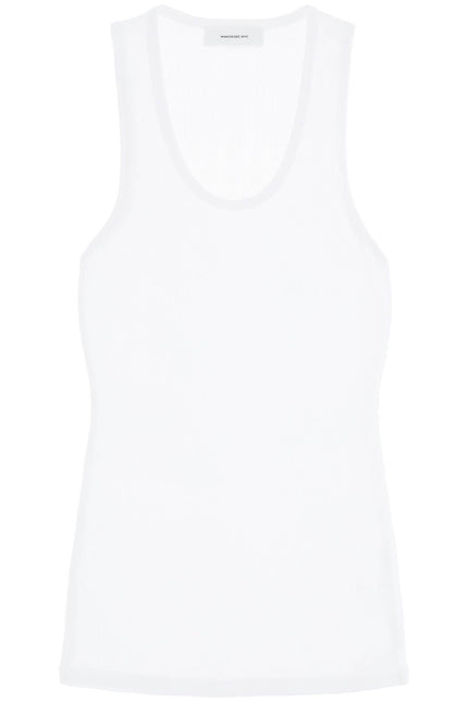 ribbed sleeveless top with - White