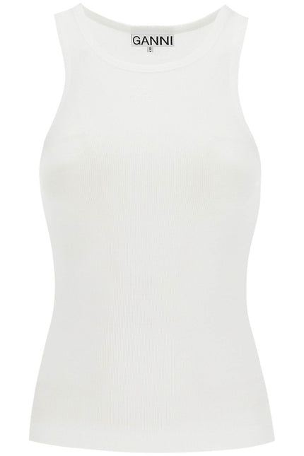 Ribbed Tank Top With Spaghetti - White