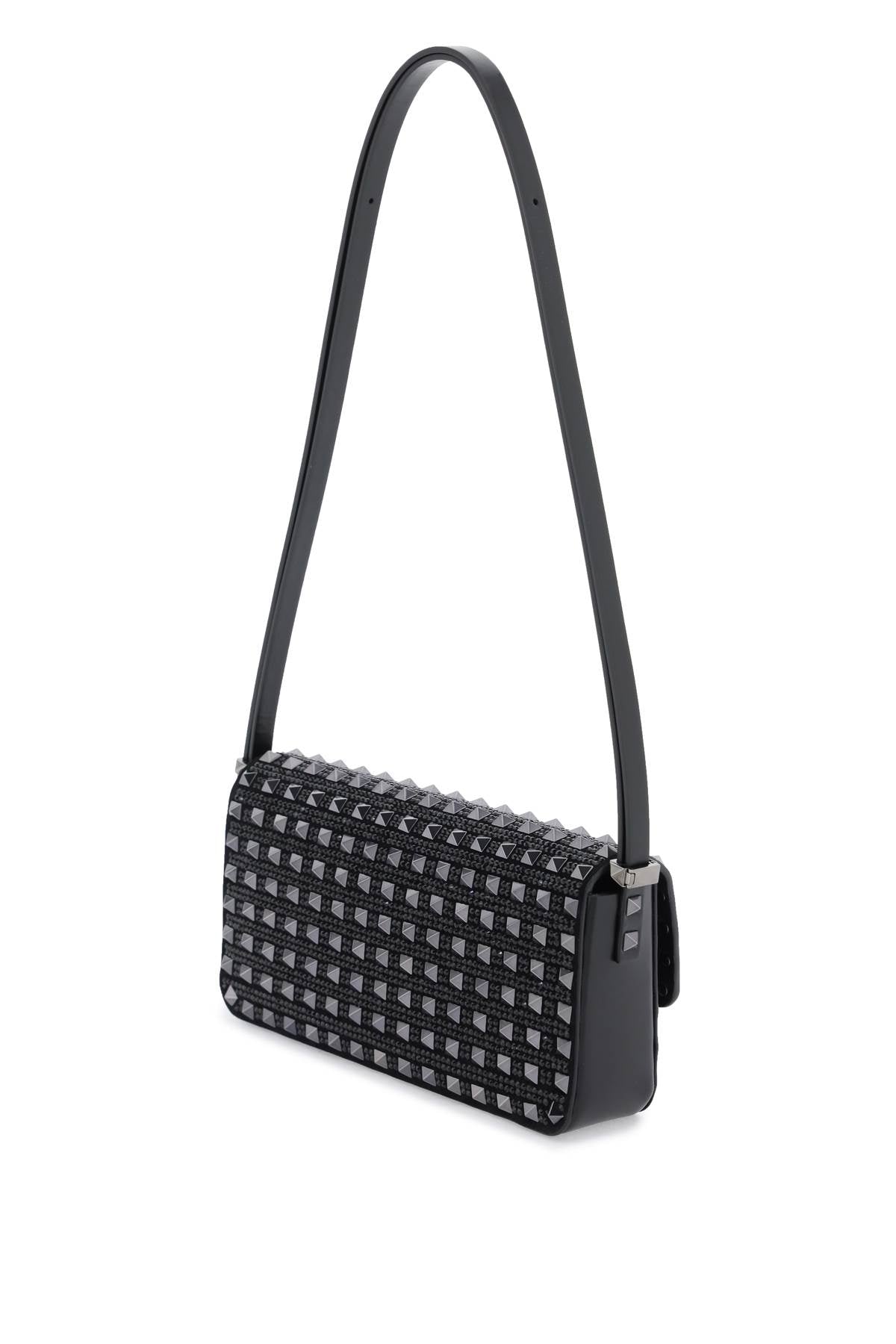 Rockstud23 East-West Leather Shoulder Bag With Studs And Rhinestones