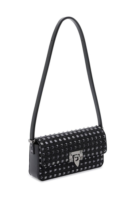 Rockstud23 East-West Leather Shoulder Bag With Studs And Rhinestones