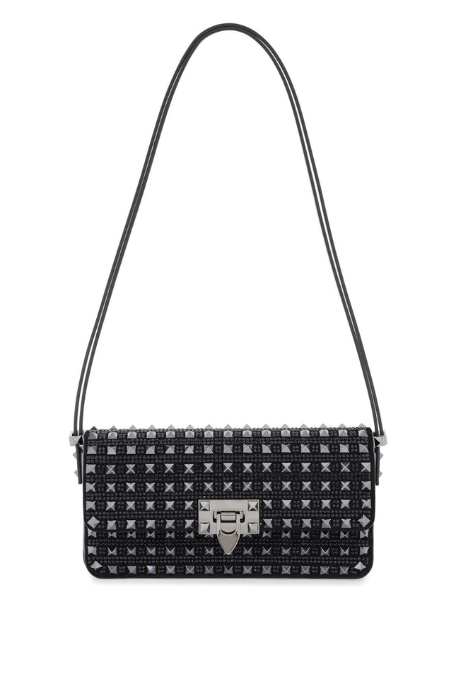 Rockstud23 East-West Leather Shoulder Bag With Studs And Rhinestones