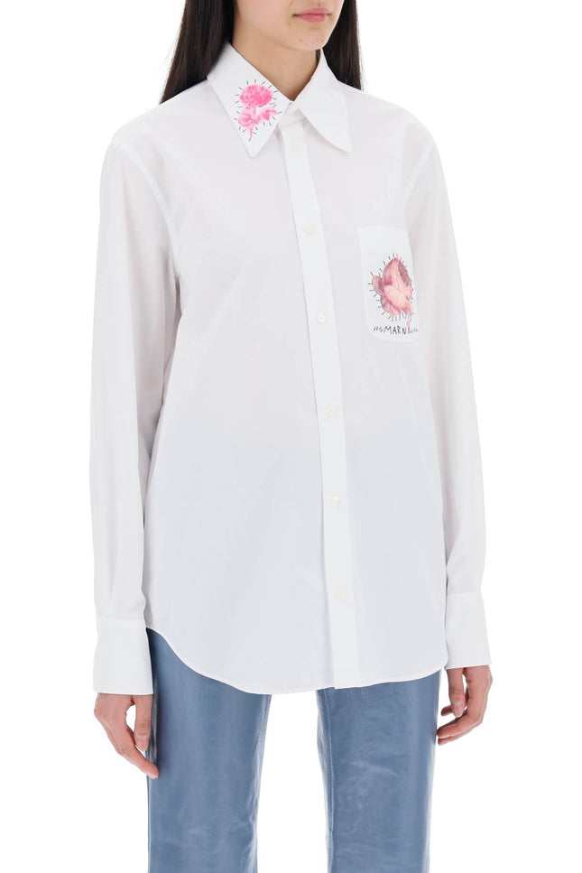 "Shirt With Flower Print Patch And Embroidered Logo - White