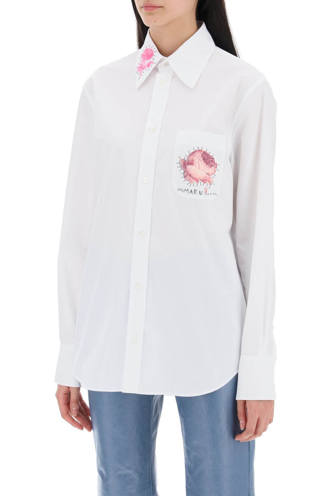 "Shirt With Flower Print Patch And Embroidered Logo - White