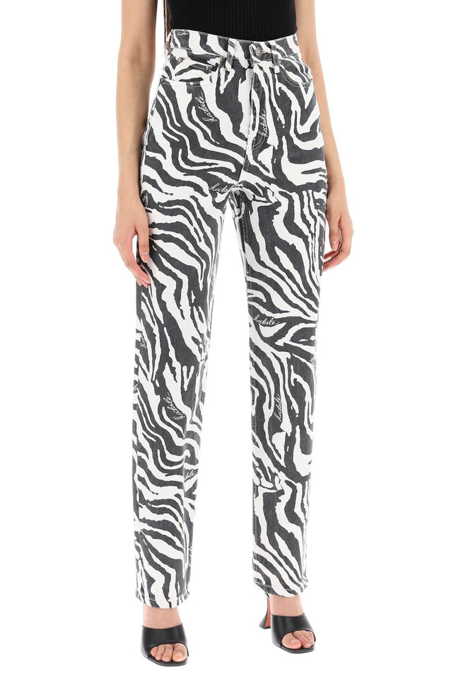 Straight Leg Zebra Print Jeans - White