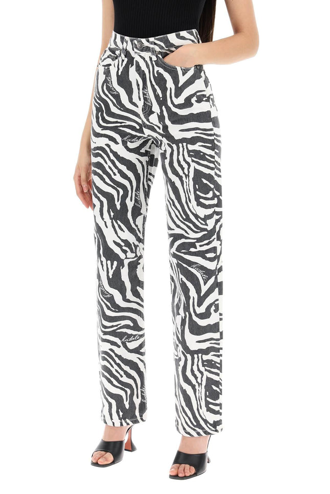 Straight Leg Zebra Print Jeans - White
