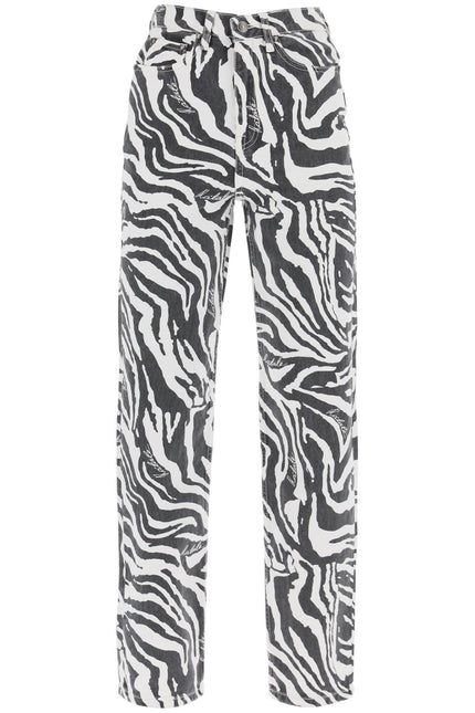 Straight Leg Zebra Print Jeans - White