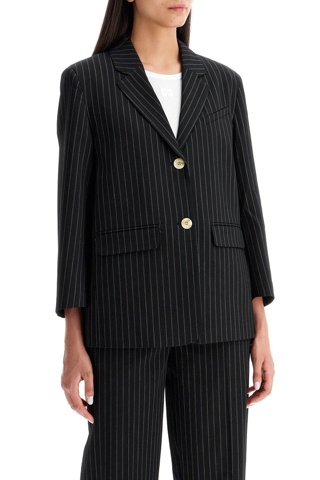 striped boxy blazer - Black