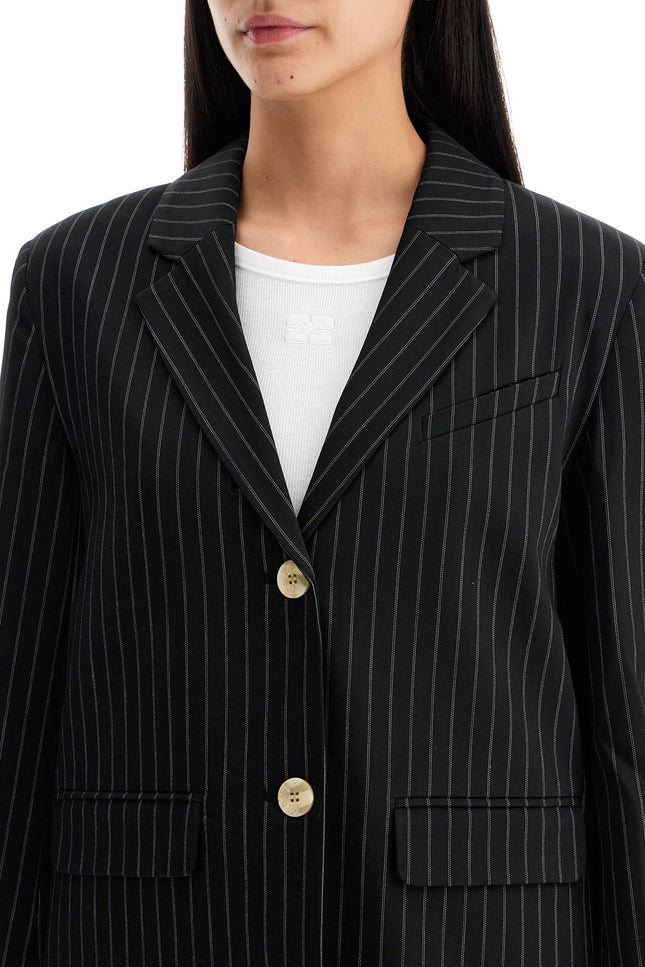 striped boxy blazer - Black