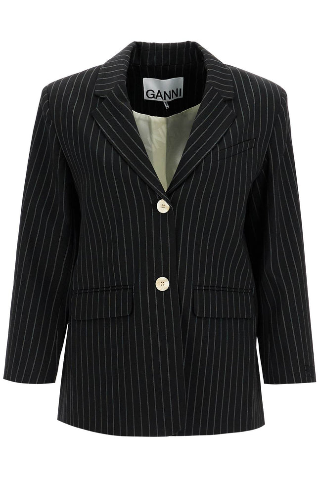 striped boxy blazer - Black