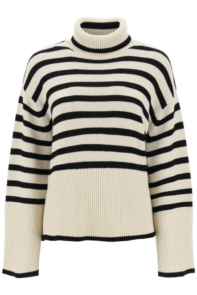 Striped Wool Cotton Turtleneck - Beige