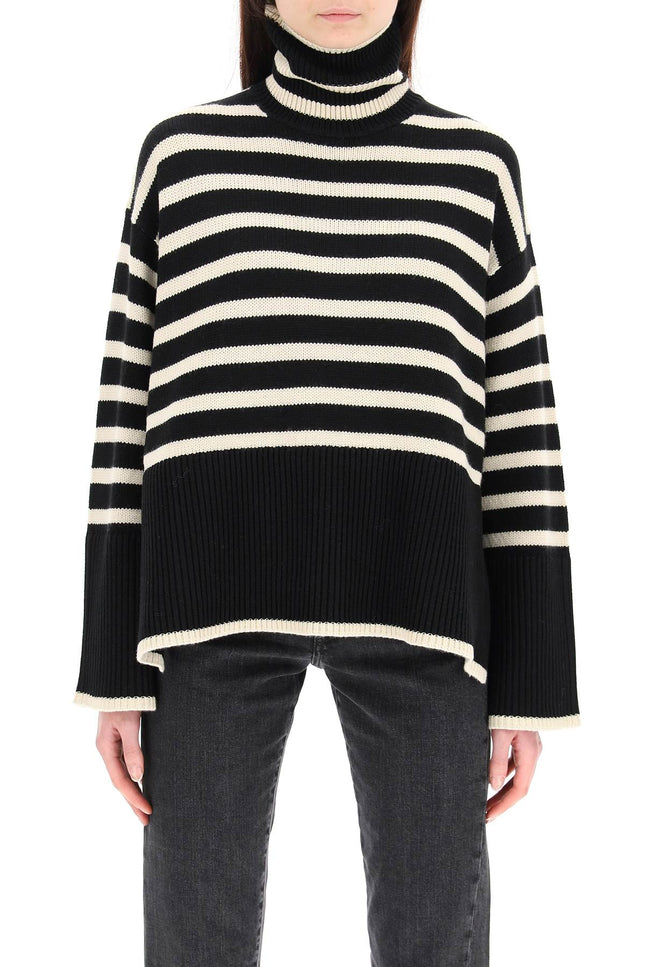 Striped Wool Cotton Turtleneck - Black