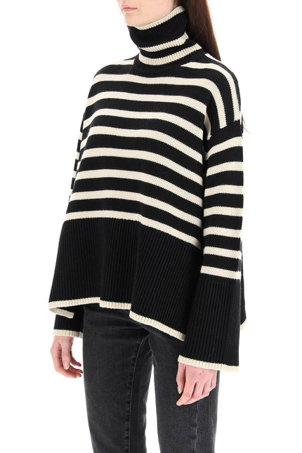 Striped Wool Cotton Turtleneck - Black