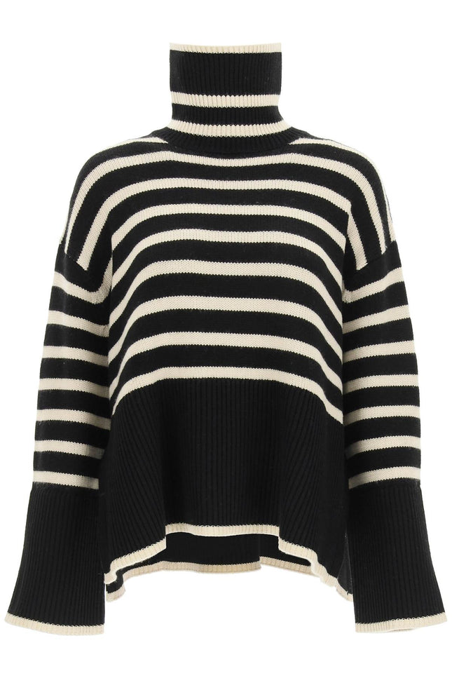 Striped Wool Cotton Turtleneck - Black