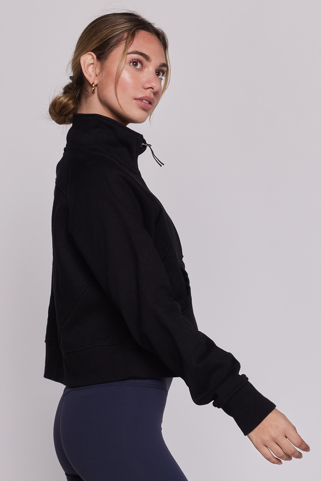 Effortless Fleece Crop Half Zip Jacket-rebody-Urbanheer