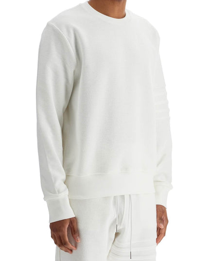 thom browne white cotton four bar crewneck sweatshirt