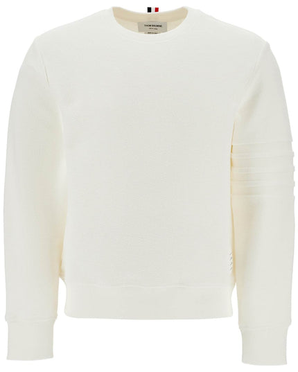 thom browne white cotton four bar crewneck sweatshirt