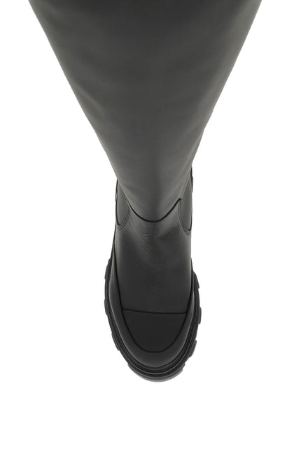 Tubular Leather Boots - Black