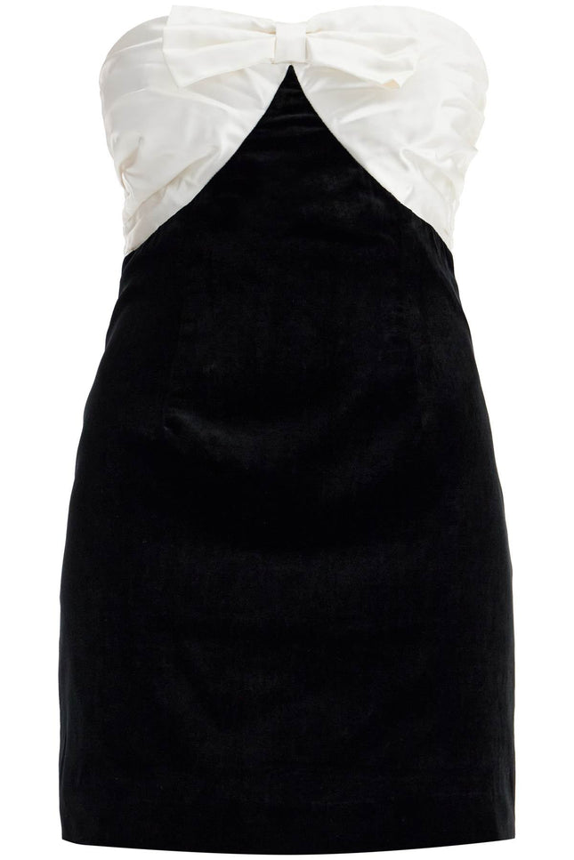Velvet Mini Dress With Bow Accent - Black