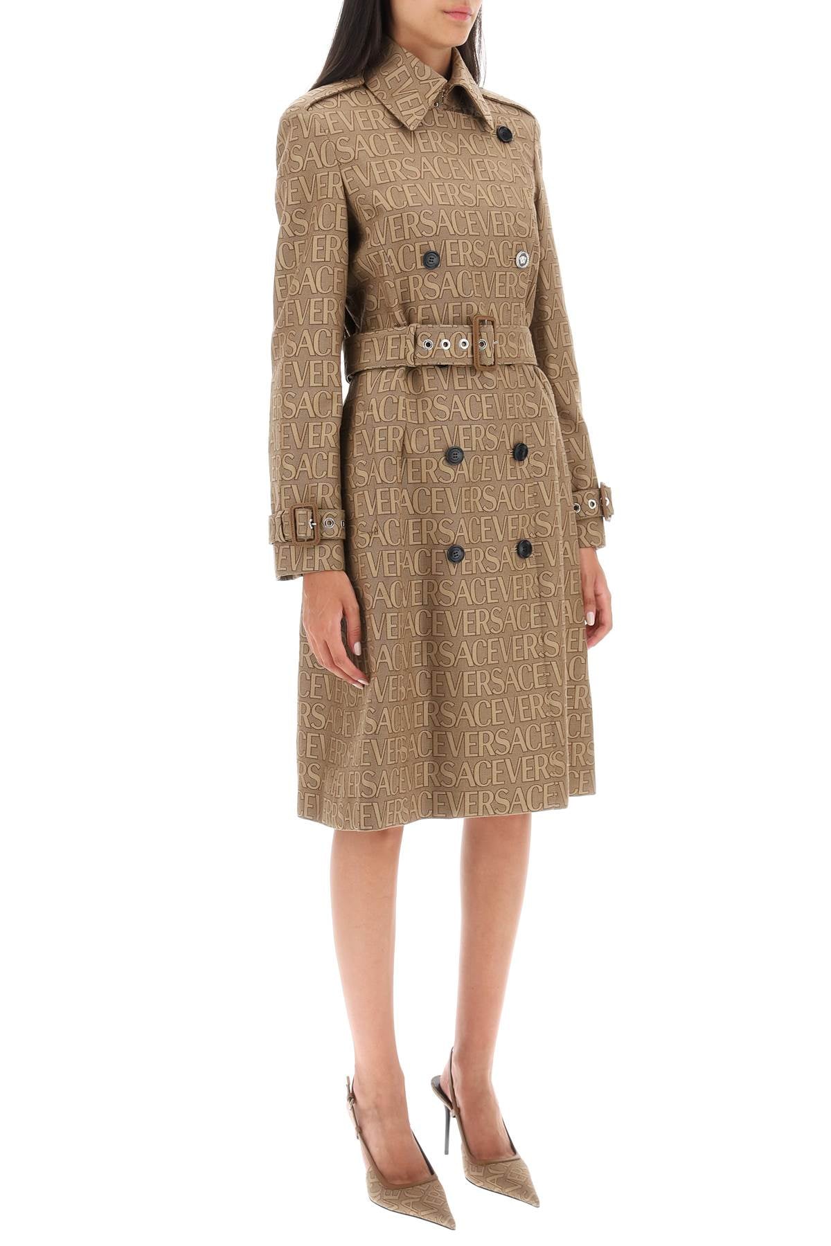'versace allover' double-breasted trench coat - Beige