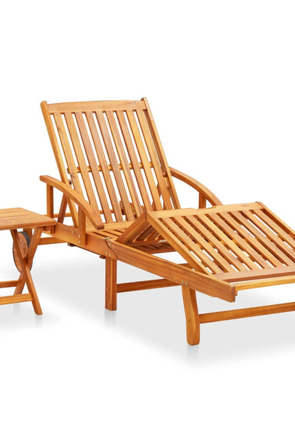 vidaXL Patio Sun Lounger with Table and Cushion Solid Acacia Wood-1